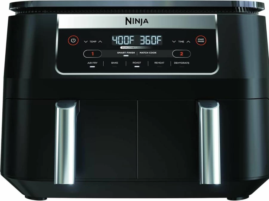 Amazon Renewed Ninja DZ090 6-Quart Dual-Zone Air Fryer with 2 Baskets – Roast, Bake, Dehydrate & Reheat, Energy-Efficient Certified