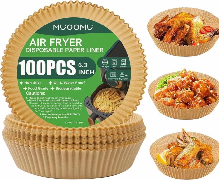 MUOOMU Air Fryer Paper Liners 100Pcs, 6.3 Inch Square Non-Stick Parchment Sheets, Oil & Water Proof Baking Liners for Air Fryer, Microwave, Frying Pan, Oven Safe Disposable Accessories