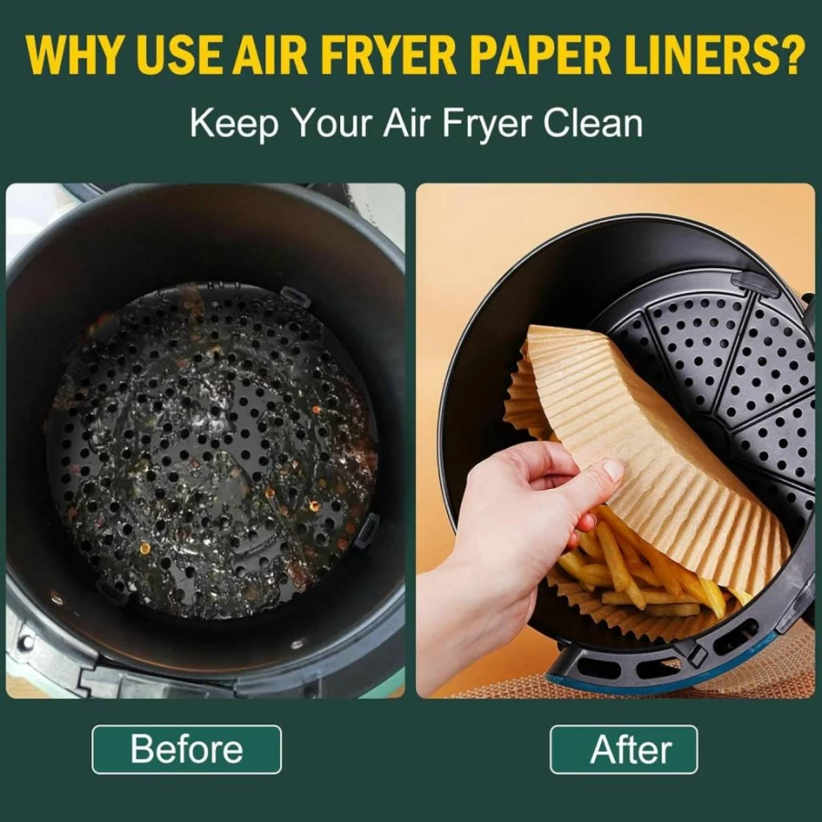 MUOOMU Air Fryer Paper Liners 100Pcs, 6.3 Inch Square Non-Stick Parchment Sheets, Oil & Water Proof Baking Liners for Air Fryer, Microwave, Frying Pan, Oven Safe Disposable Accessories