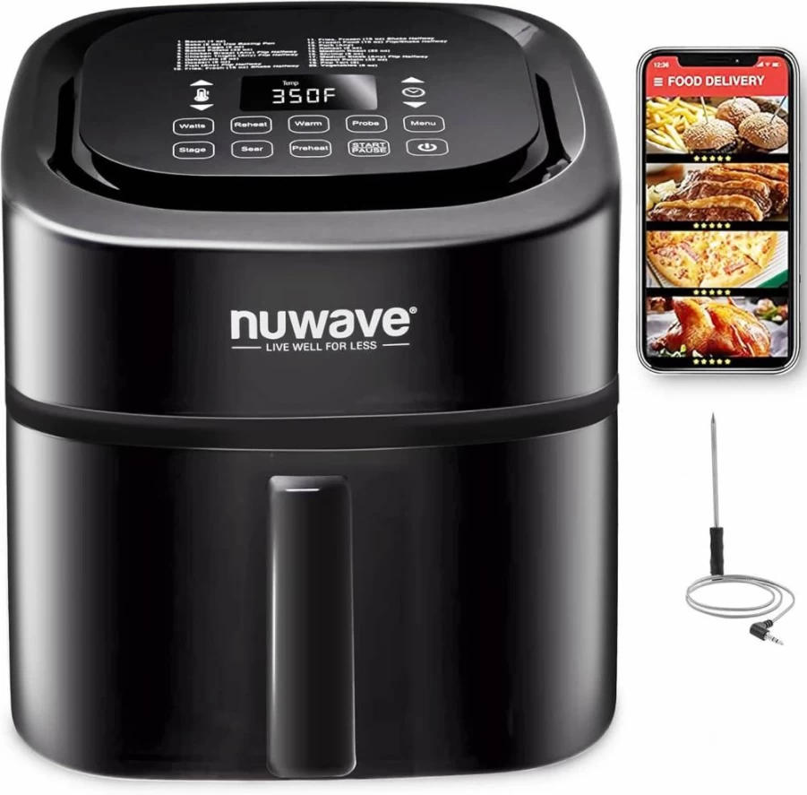 Nuwave Brio Plus 8 Qt Air Fryer with Digital Touch Screen, PFAS-Free, 5 Cook Functions, 100 Presets, 50 Memory, Adjustable Temp 50°F-400°F, 3 Wattage Settings (700W/1500W/1800W)
