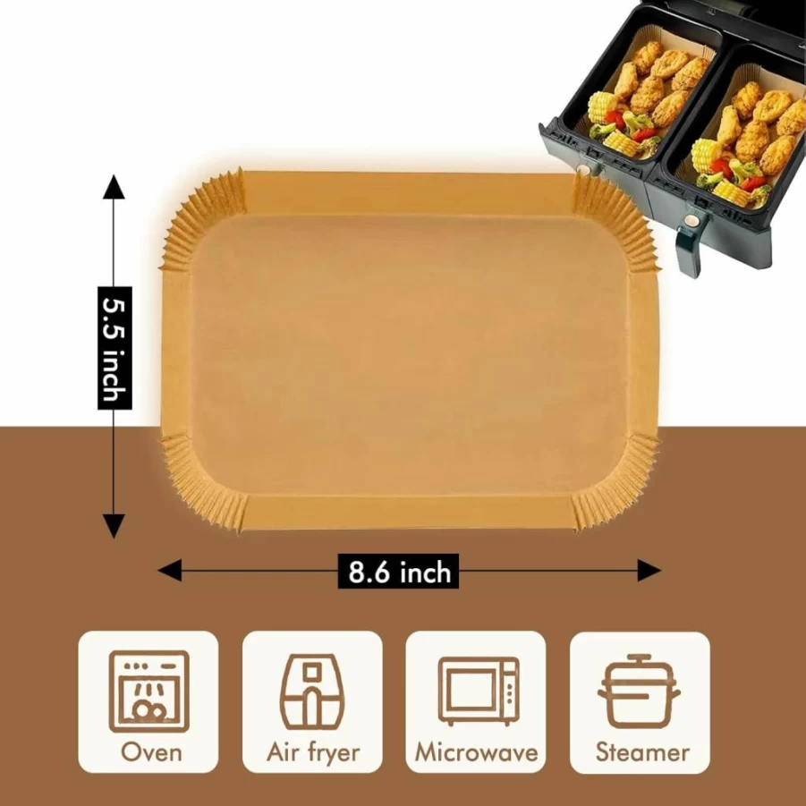 AiQiaoXin Disposable Air Fryer Liners - 150 Pack, Non-Stick Parchment Paper for Baking, Roasting, Frying, Compatible with Ninja Air Fryer, Microwave & Oven Safe, Rectangle Dual Liners