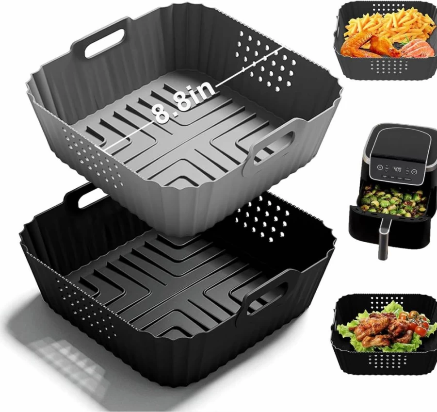 HOMELYLIFE Reusable Air Fryer Silicone Liners 2-Pack for Ninja, Cosori, Instant & Other 4.5-7Qt Models