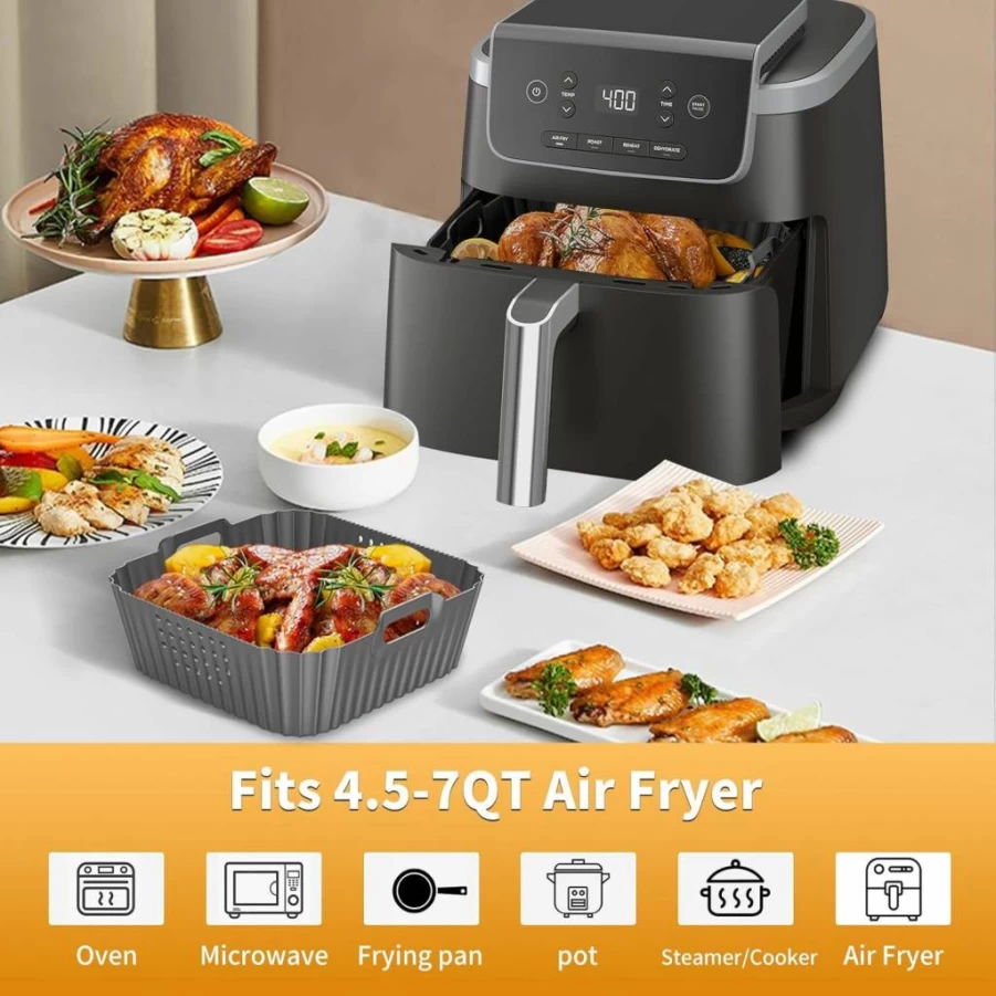 HOMELYLIFE Reusable Air Fryer Silicone Liners 2-Pack for Ninja, Cosori, Instant & Other 4.5-7Qt Models