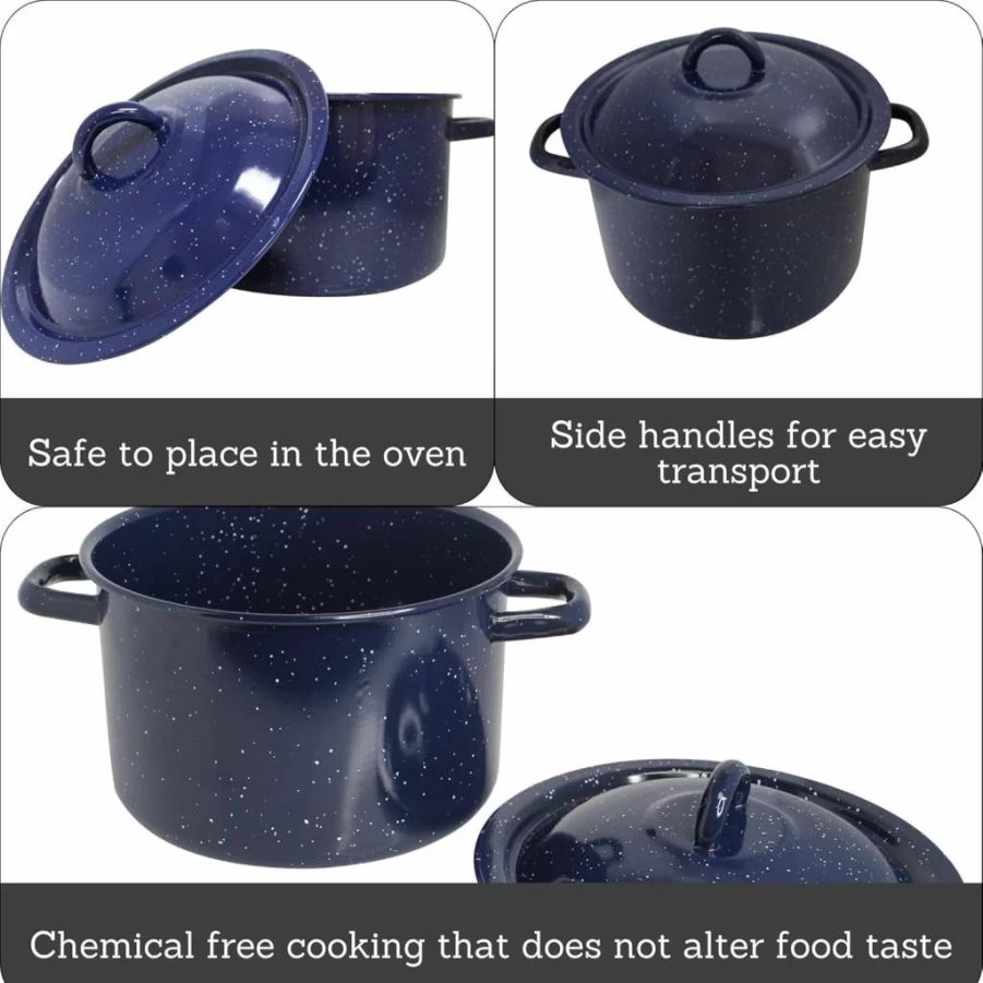 Imusa 6-Quart Blue Speckled Enamel Stock Pot with Lid - C20666-1063310W Durable Cooking Pot for Soups, Stews, and Pasta