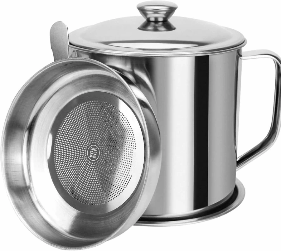 GOLF Bacon Grease Container with Strainer - Leak-Proof Kitchen Oil Storage Can, Anti-Slip Silicone Coaster for Cooking & Frying Oil, Dishwasher Safe Grease Keeper for Countertop