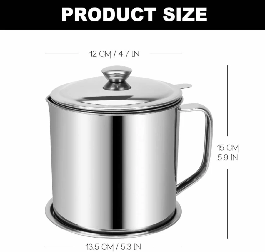 GOLF Bacon Grease Container with Strainer - Leak-Proof Kitchen Oil Storage Can, Anti-Slip Silicone Coaster for Cooking & Frying Oil, Dishwasher Safe Grease Keeper for Countertop