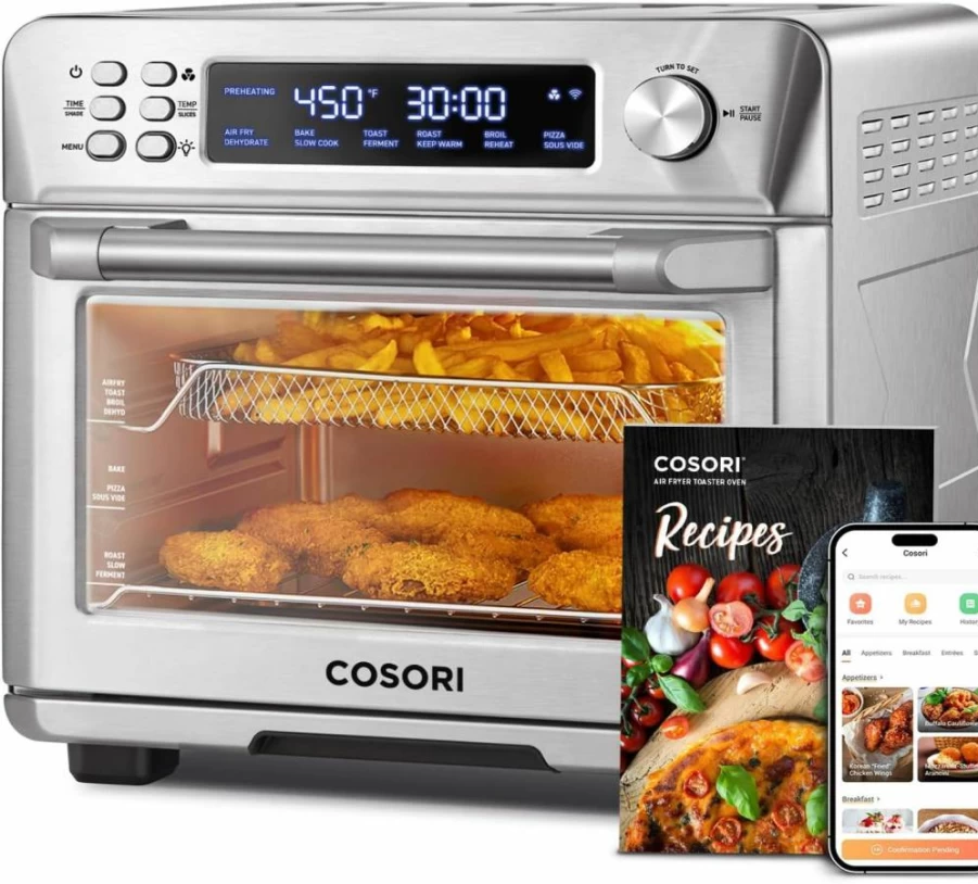 COSORI 26QT Smart Air Fryer Toaster Oven Combo with Convection Bake, Roast, Broil, Dehydrate - Includes 75 Recipes & 3 Accessories, Stainless Steel Countertop Oven