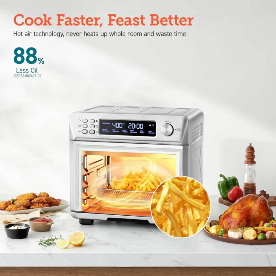 COSORI 26QT Smart Air Fryer Toaster Oven Combo with Convection Bake, Roast, Broil, Dehydrate - Includes 75 Recipes & 3 Accessories, Stainless Steel Countertop Oven