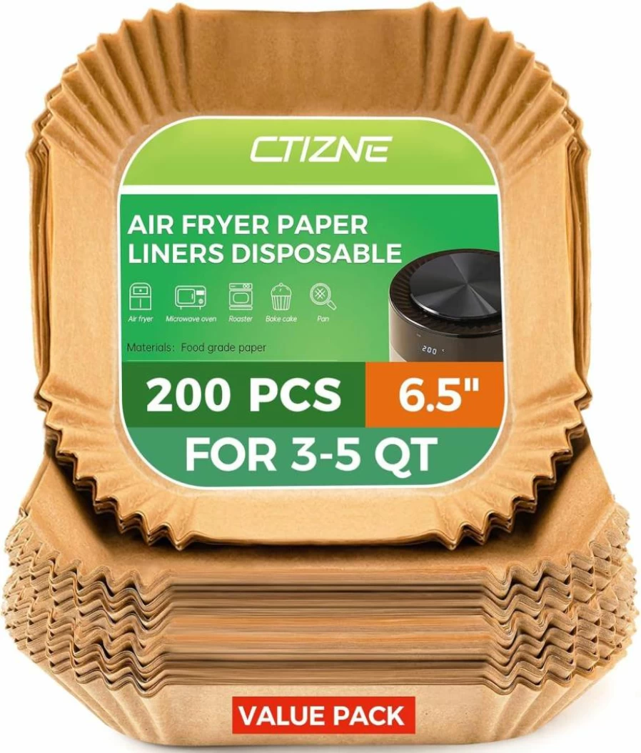 Ctizne 8-Inch Air Fryer Paper Liners, 200-Pack Disposable Non-Stick Parchment Sheets, Food Safe Baking Liners for 5-8Qt Air Fryer Baskets, Round Oven Inserts
