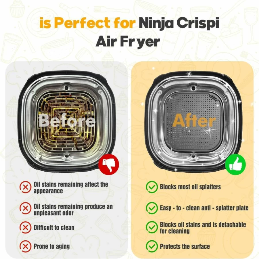 2 Pcs Amoner U Heat-Resistant Splatter Guard for Ninja Air Fryer, Oil Splash Protector Lid Cover, Dishwasher Safe Air Fryer Accessories for Kitchen, Black