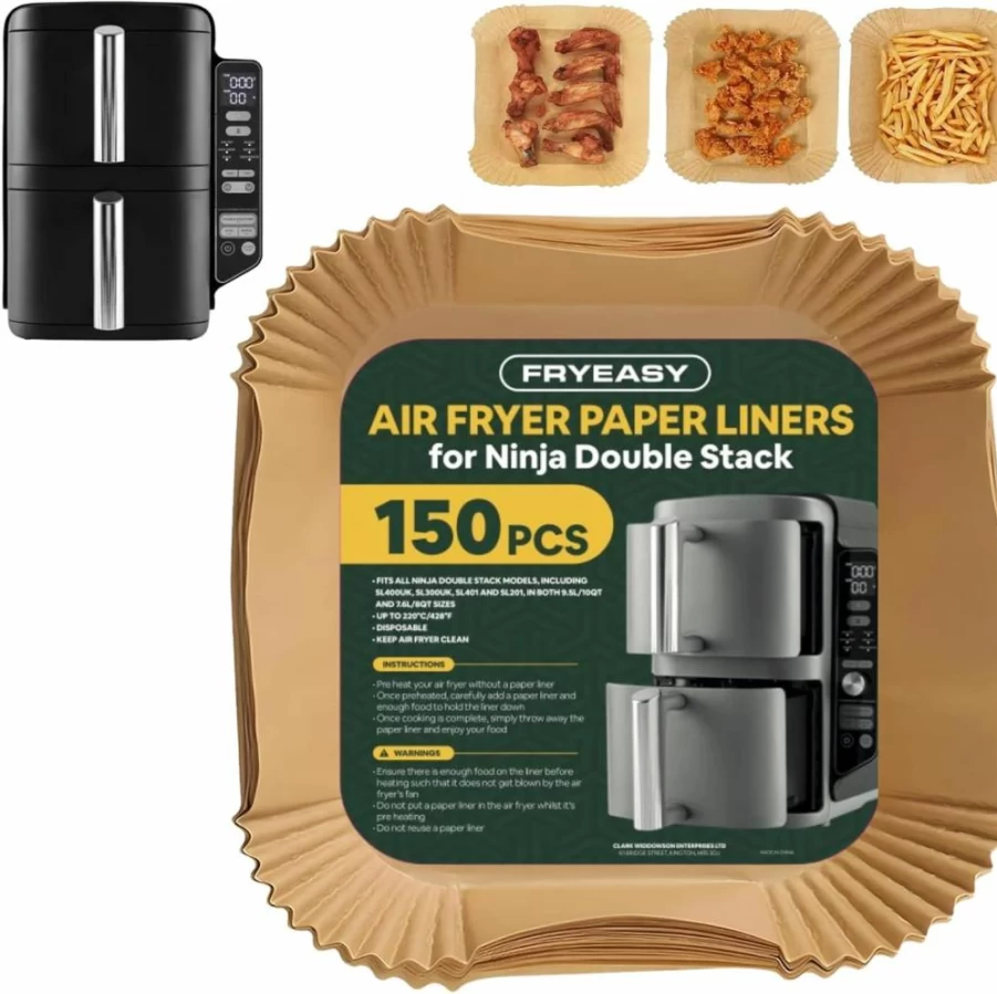 FryEasy 150PCS Disposable Air Fryer Liners for Ninja DoubleStack SL401 & SL201, 8-10Qt Non-Stick Paper Sheets, Compatible with Ninja Air Fryer Accessories