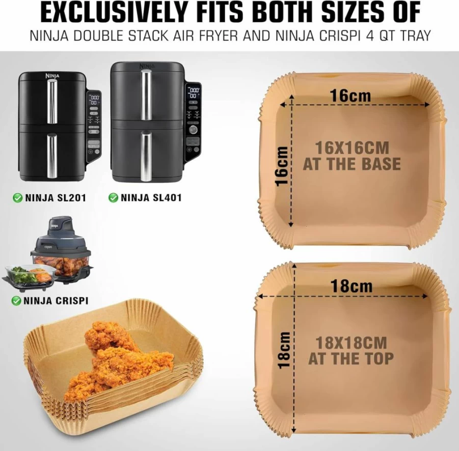 FryEasy 150PCS Disposable Air Fryer Liners for Ninja DoubleStack SL401 & SL201, 8-10Qt Non-Stick Paper Sheets, Compatible with Ninja Air Fryer Accessories