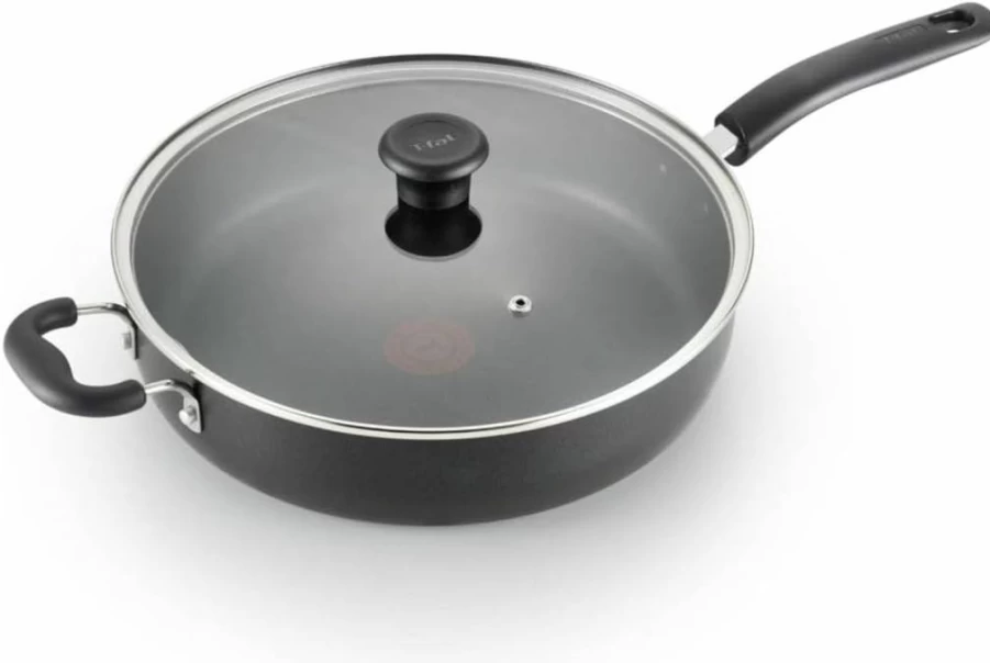 Tefal Nonstick Deep Saute Pan 5 Quart with Glass Lid, Oven & Broiler Safe to 350°F, Dishwasher Safe Black Skillet for Frying, Cooking & Kitchen Use