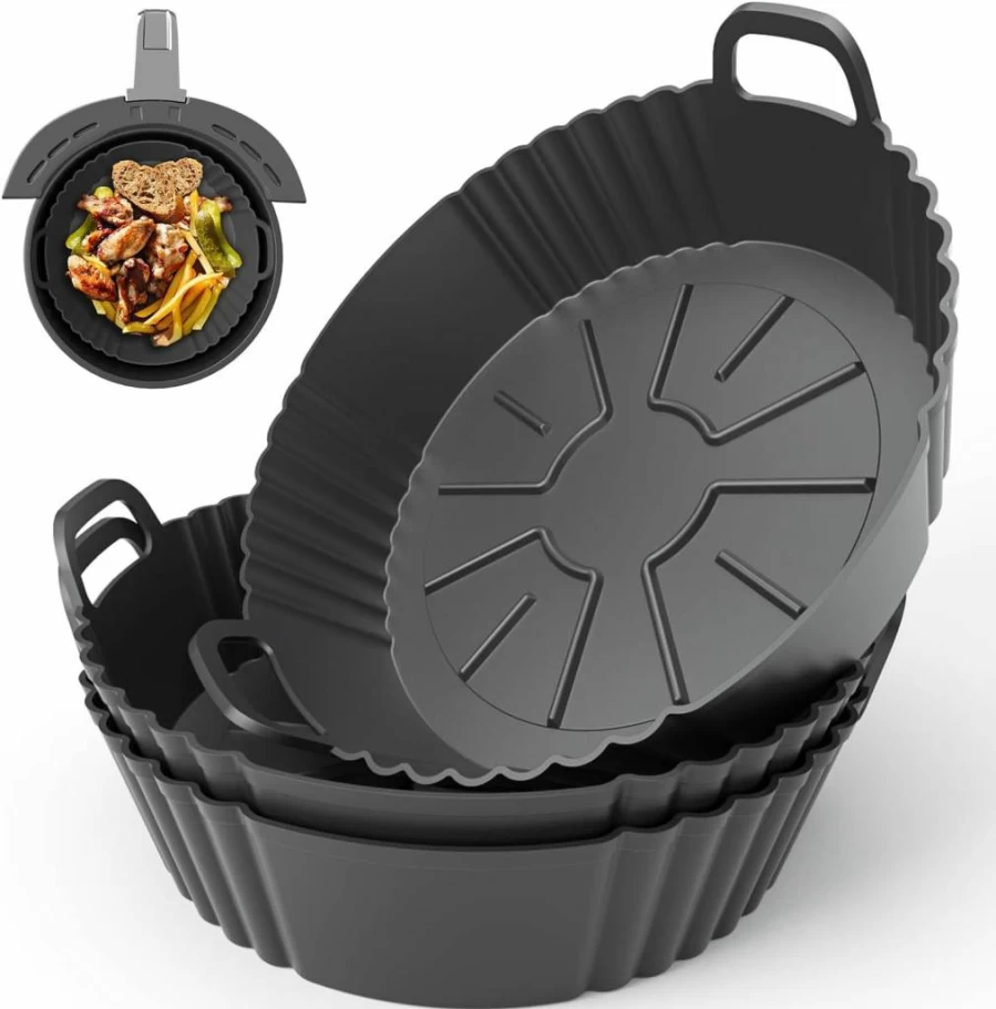PINTAUR 3-Pack Round Silicone Air Fryer Liners - Reusable, Food-Grade for 4-5.3Qt (Compatible with Ninja, Cosori, Tefal, Bear, Chefman)