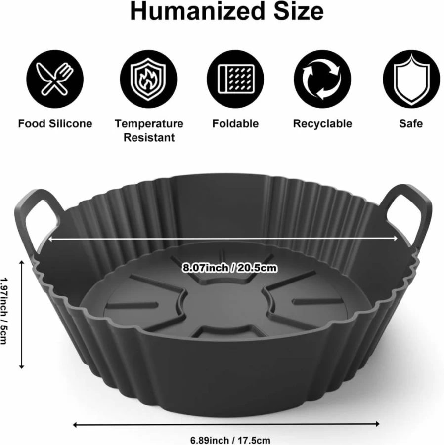 PINTAUR 3-Pack Round Silicone Air Fryer Liners - Reusable, Food-Grade for 4-5.3Qt (Compatible with Ninja, Cosori, Tefal, Bear, Chefman)