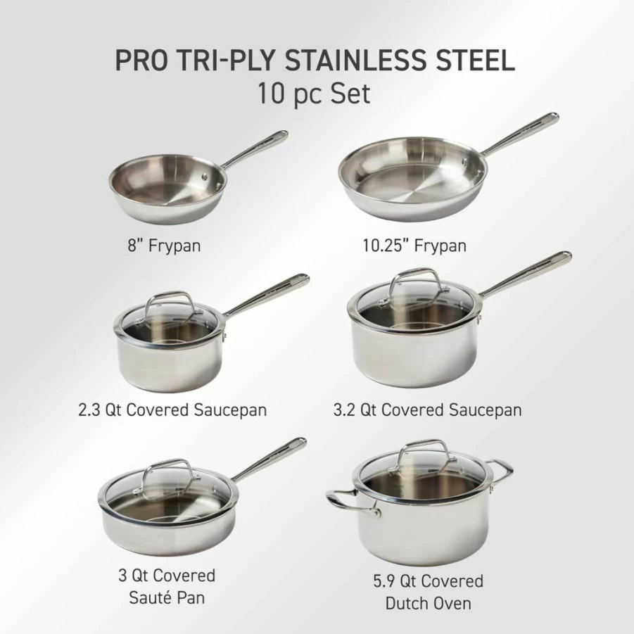 Tefal Pro Tri-Ply Stainless Steel Fry Pan 12 Inch, Induction Compatible, Oven Safe 500°F, Fast Even Heating, Dishwasher Safe, Professional Cookware Skillet, Silver