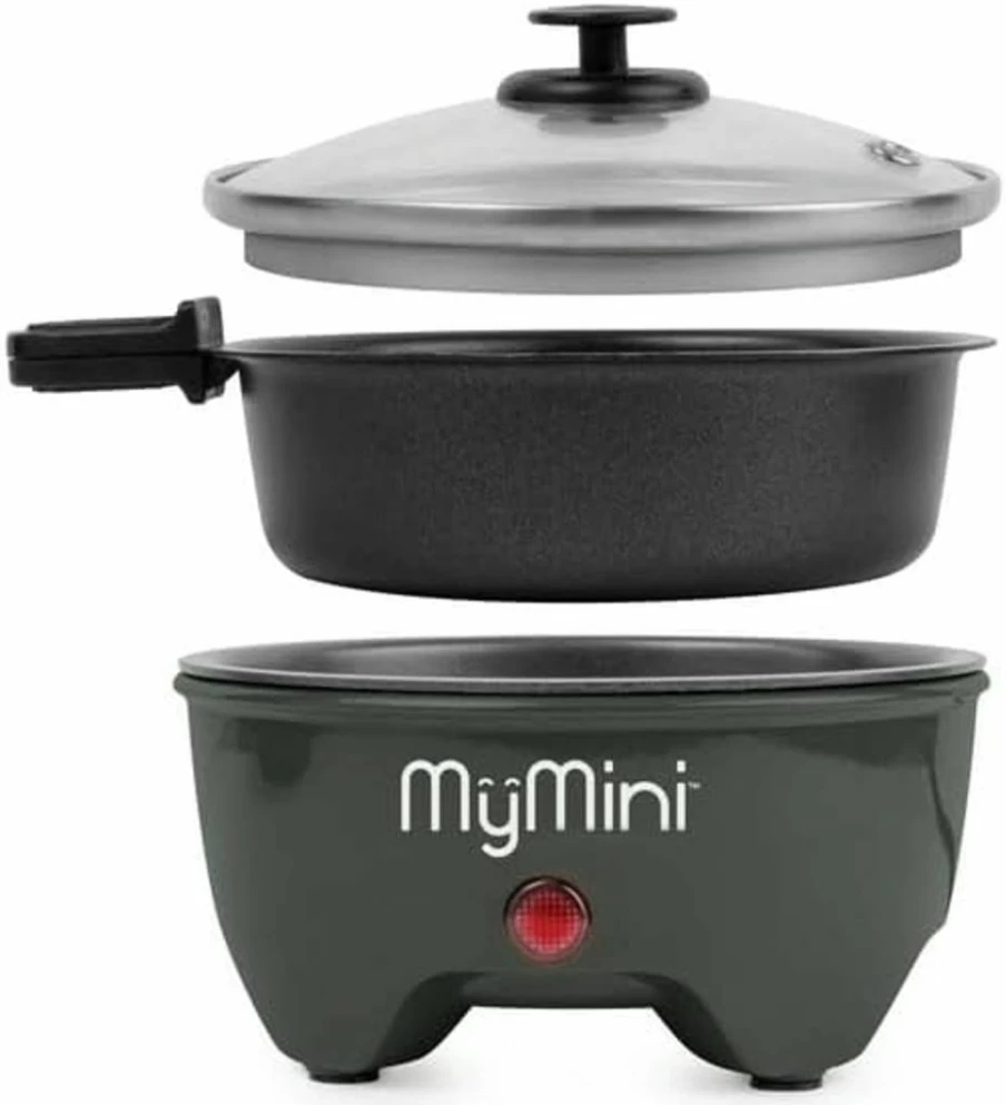 FYNORI 5-Inch Electric Noodle Cooker & Skillet Hot Pot - 260W, Compact 3.7" x 5.25" Design, 1.25L Capacity, Lightweight with Indicator Lights, Blackberry Color