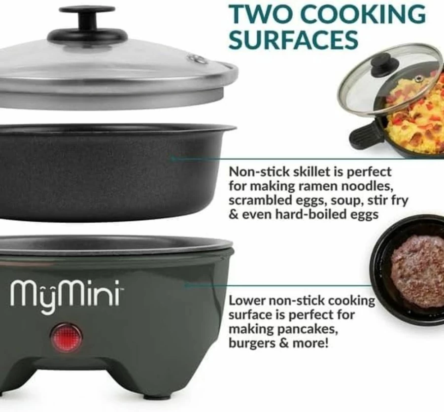 FYNORI 5-Inch Electric Noodle Cooker & Skillet Hot Pot - 260W, Compact 3.7" x 5.25" Design, 1.25L Capacity, Lightweight with Indicator Lights, Blackberry Color