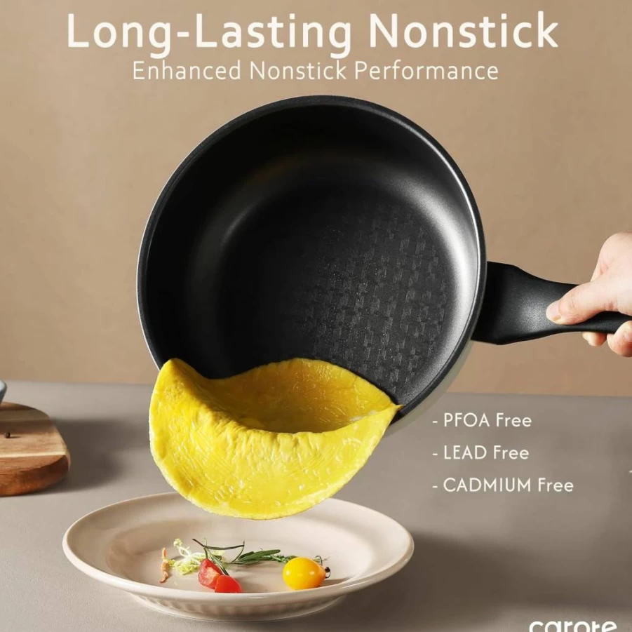 CAROTE 8 Inch Nonstick Frying Pan, PFOA-Free Stone Cookware Skillet for Eggs, Omelets & Chef Cooking
