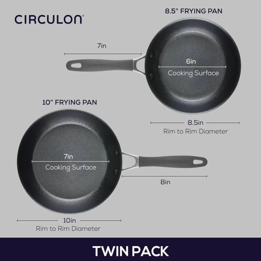 Circulon A1 Series Nonstick Frying Pan Set - 8.5" & 10" Induction Compatible Skillets with ScratchDefense Technology, Graphite