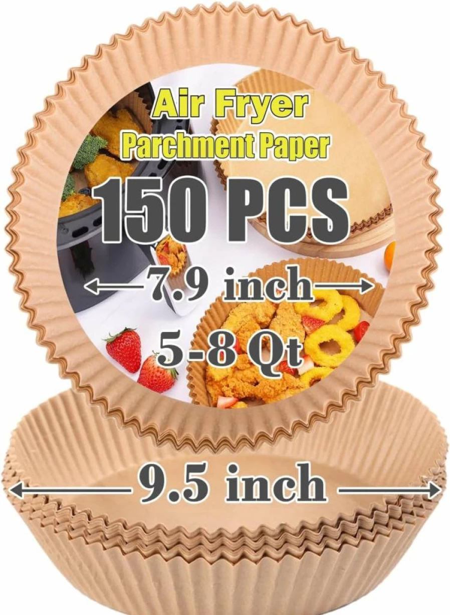 GOAUS 7.9 Inch Square Air Fryer Parchment Paper Liners, 150-Pack Disposable Non-Stick Unbleached Sheets for 5-8 QT Basket, Oil-Proof Baking Sheets