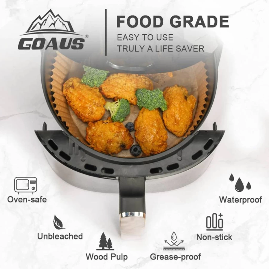 GOAUS 7.9 Inch Square Air Fryer Parchment Paper Liners, 150-Pack Disposable Non-Stick Unbleached Sheets for 5-8 QT Basket, Oil-Proof Baking Sheets