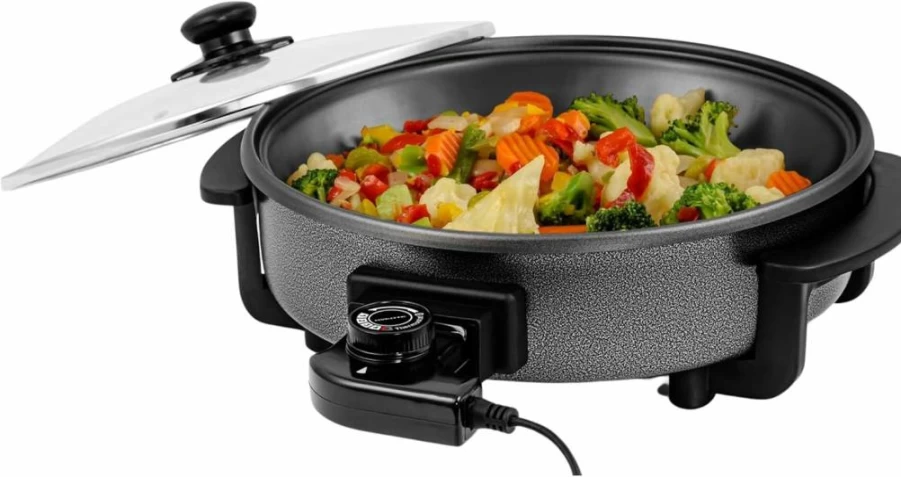 OVENTE 12-Inch Nonstick Electric Skillet with Adjustable Temperature, 1400W Power, Tempered Glass Lid & Cool-Touch Handles, Black SK11112B