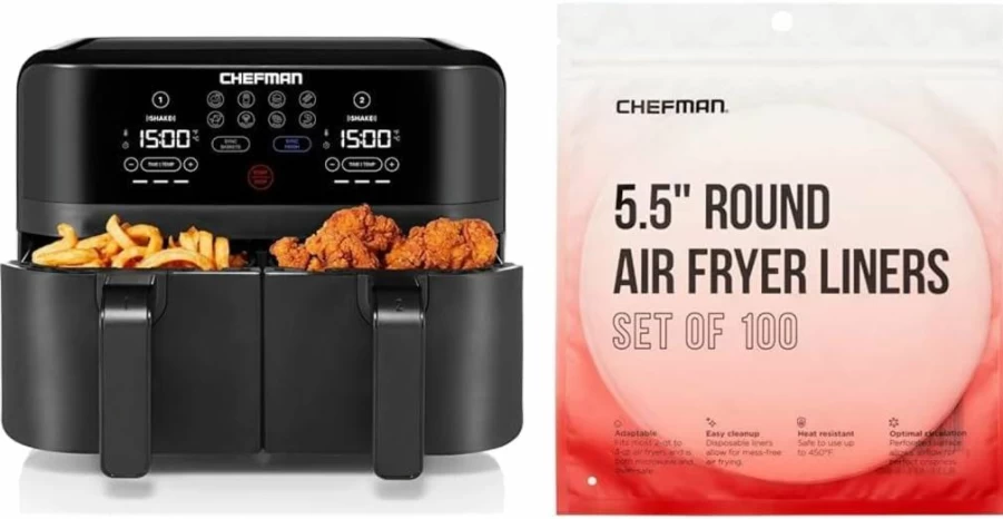 Chefman 6 Quart Digital Air Fryer with Dual Nonstick Baskets, Smart Sync Technology, Touchscreen Controls & Auto Shutoff - Black