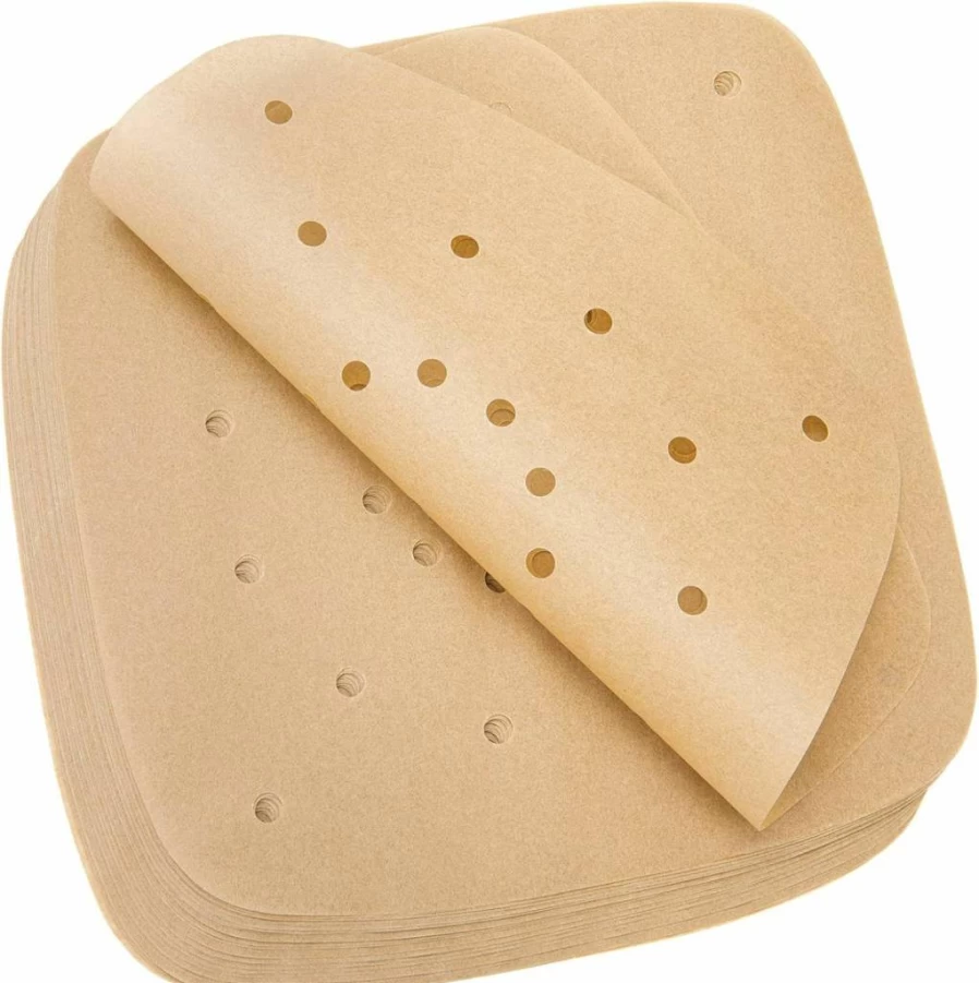 SyeiouC 200Pcs 8.5-Inch Air Fryer Parchment Paper Liners, Disposable & Perforated Baking Sheets for Air Fryer, Oven, Steamer, Pans, Non-Stick & No Burn, Easy Cleanup (Brown)