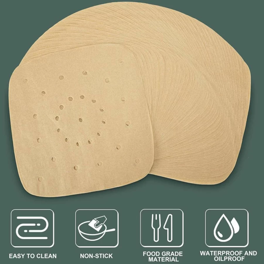 SyeiouC 200Pcs 8.5-Inch Air Fryer Parchment Paper Liners, Disposable & Perforated Baking Sheets for Air Fryer, Oven, Steamer, Pans, Non-Stick & No Burn, Easy Cleanup (Brown)