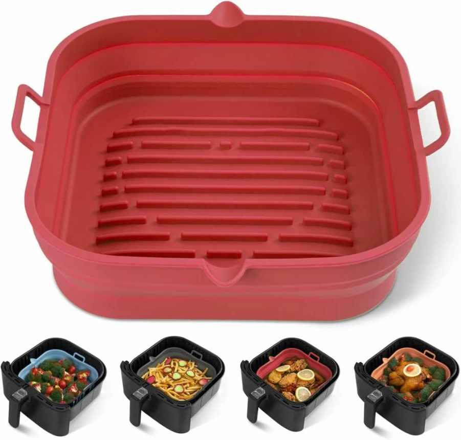 Loveuing 8.5 Inch Reusable Silicone Air Fryer Liners Square - Collapsible Basket for 5.8 to 8 Qt Air Fryers, Non-Stick Easy Clean Baking Tray Oven Accessories