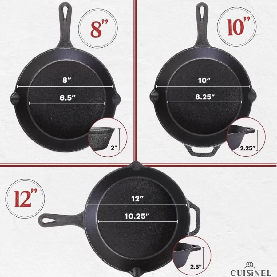 Cuisinel 12" Pre-Seasoned Cast Iron Skillet with Lid - Oven Safe Covered Frying Pan for Stovetop, Grill & Camping - Includes Silicone Handle Cover & Scraper