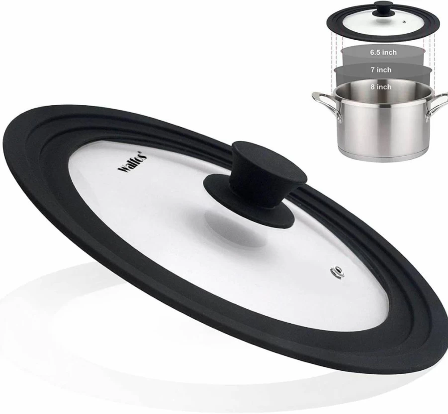 Walfos 10"-12" Universal Tempered Glass Lid with Heat Resistant Silicone Rim for Pots, Pans & Skillets
