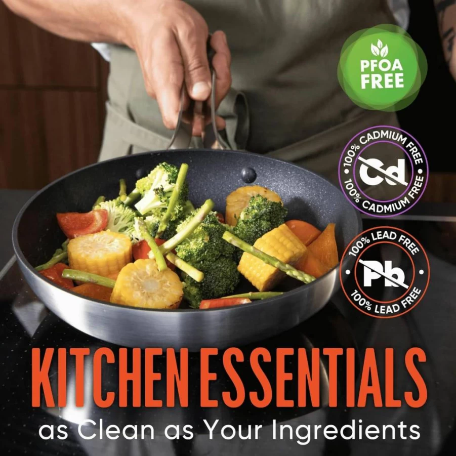 Emura 10 Inch Nonstick Frying Pan - PFOA & PTFE Free, Induction & Oven Safe, Scratch Resistant Aluminum Skillet for All Stovetops