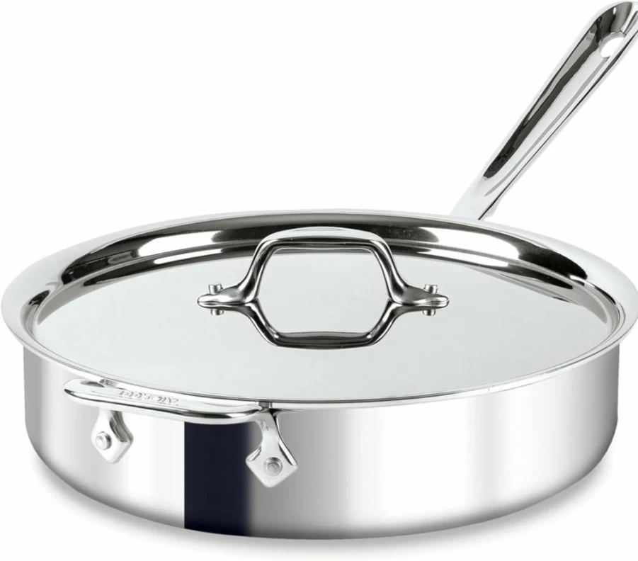 All-Clad D3 3-Ply Stainless Steel 3-Quart Saute Pan with Lid - Induction Compatible, Oven Safe to 600°F, Multi-Cooktop Deep Skillet for Frying, Searing & Everyday Cooking