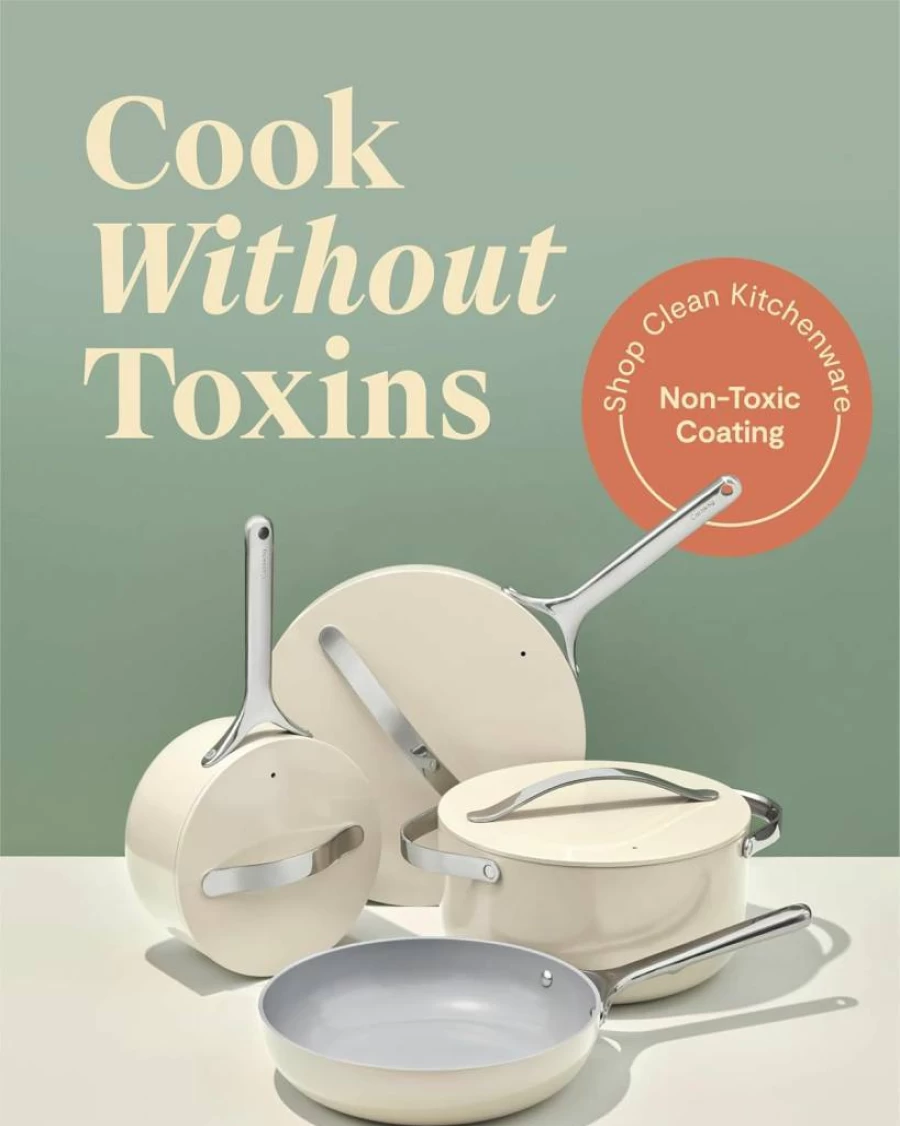 Caraway 12-Piece Non-Toxic Ceramic Nonstick Cookware Set with Pots, Pans, 3 Lids & Storage - Oven & All Stovetops Safe - Cream