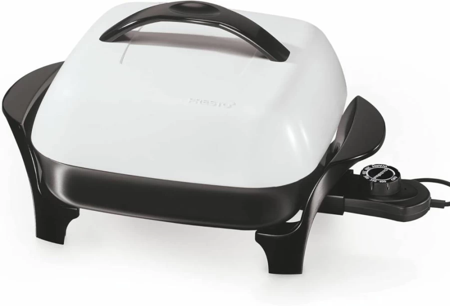 Presto 11-Inch Electric Skillet with Adjustable Temperature Control, Nonstick Cooking Surface, Black and White Design for Even Heating, Family Size Frying Pan