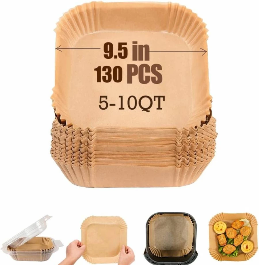 M-bestl 100 Pcs 8.6x5.5 Inch Disposable Air Fryer Parchment Paper Liners, Compatible with Dual Basket Air Fryers, Non-Stick Baking Sheets for Frying, Roasting, and Cooking