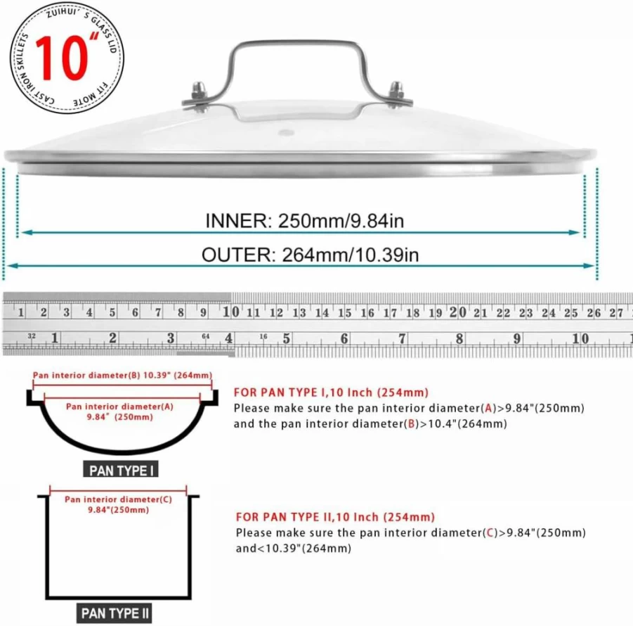 ZUIHUI 10 Inch Tempered Glass Lid - Shatterproof Cover for Pots, Pans & Skillets - Clear Heat-Resistant Cookware Accessories (1-Pack)