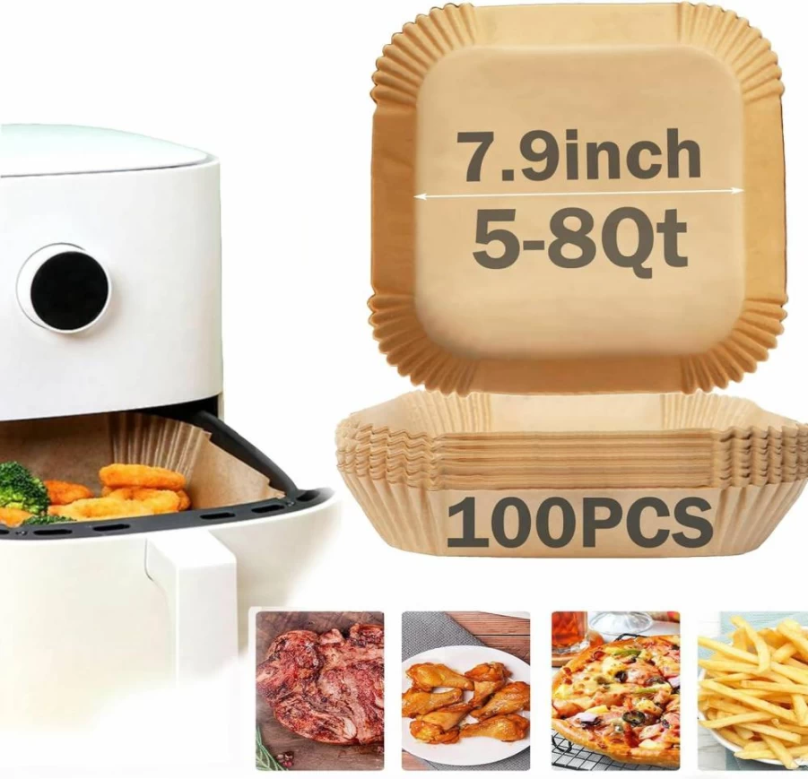Ailifeer 100Pcs 6.3 Inch Unbleached Air Fryer Liners, Non-Stick & Leak-Proof Parchment Paper Rounds for 2-5Qt Air Fryer Baskets