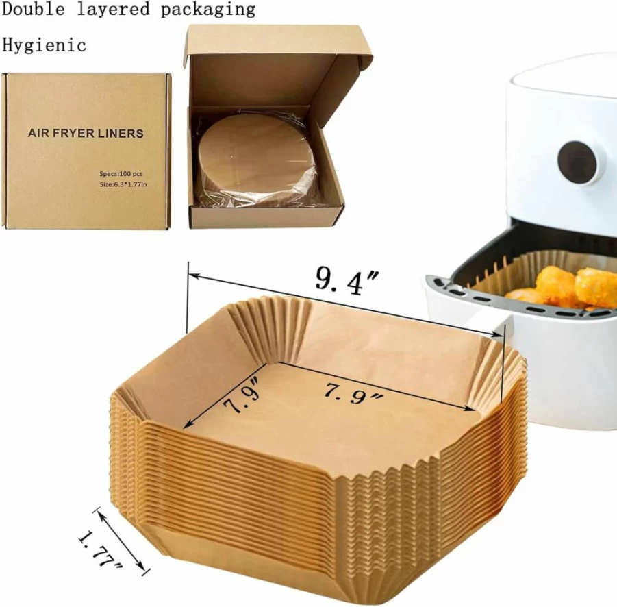 Ailifeer 100Pcs 6.3 Inch Unbleached Air Fryer Liners, Non-Stick & Leak-Proof Parchment Paper Rounds for 2-5Qt Air Fryer Baskets