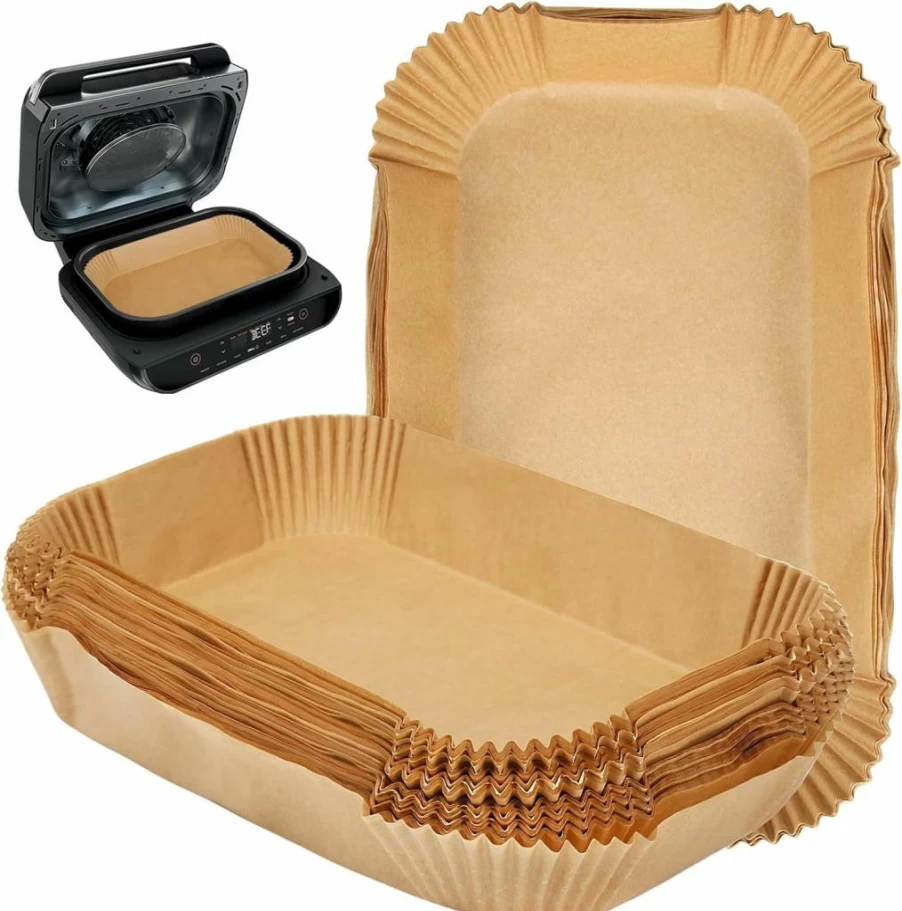 BYKITCHEN 100-Pack Rectangle Air Fryer Parchment Paper Liners Compatible with Ninja Foodi Smart XL Grill FG551/DG551/IG651 & Indoor Grill Accessories