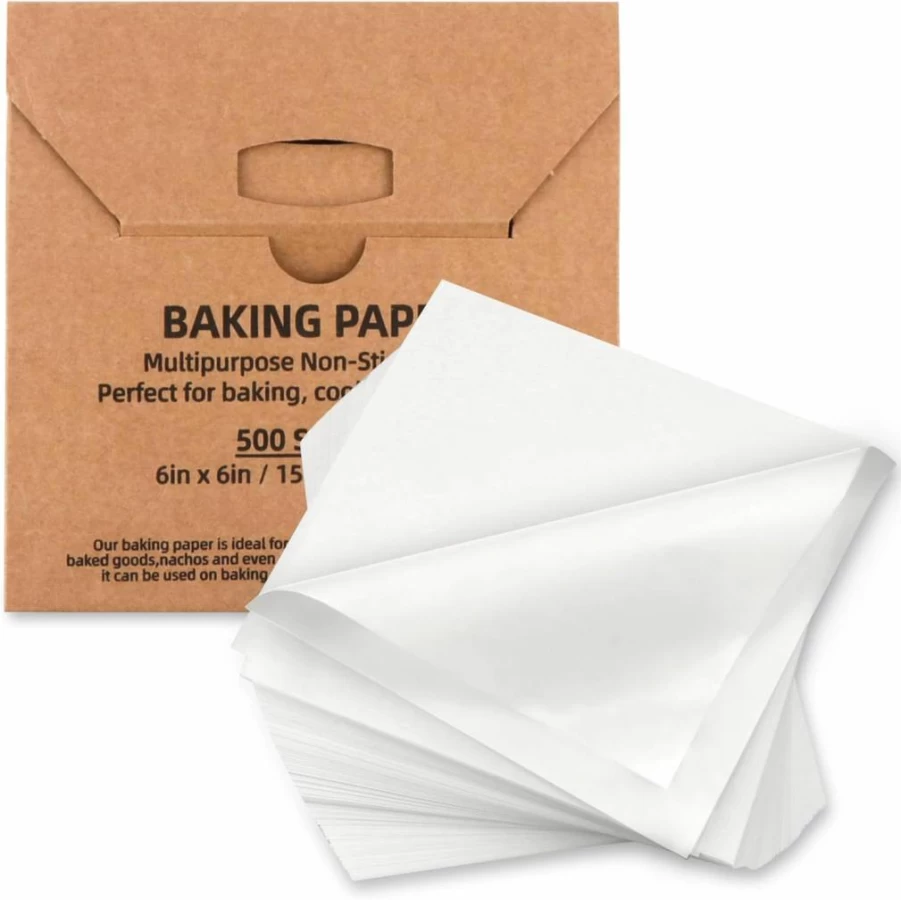 Tikxlafe 200 Pcs Precut Parchment Paper Sheets - 8x8 Inch Non-Stick Baking Paper for Cake, Cookies, Air Fryer, Grilling & Steaming - Oven Safe Bun Pan Liners (White)