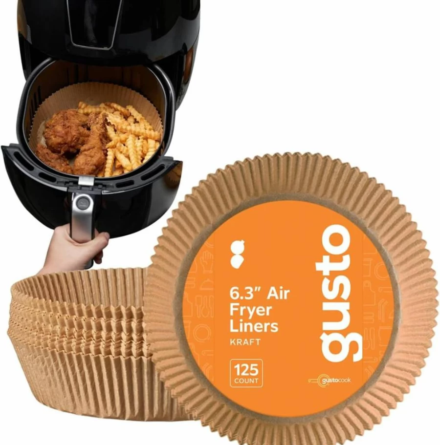 GUSTO 7.9 Inch Round Air Fryer Liners - 125 Count Disposable Non-Stick Parchment Paper, Oil & Water Resistant, Fits 5-8 Qt Air Fryers & Ovens, Easy Cleanup, Comfy Package Formerly