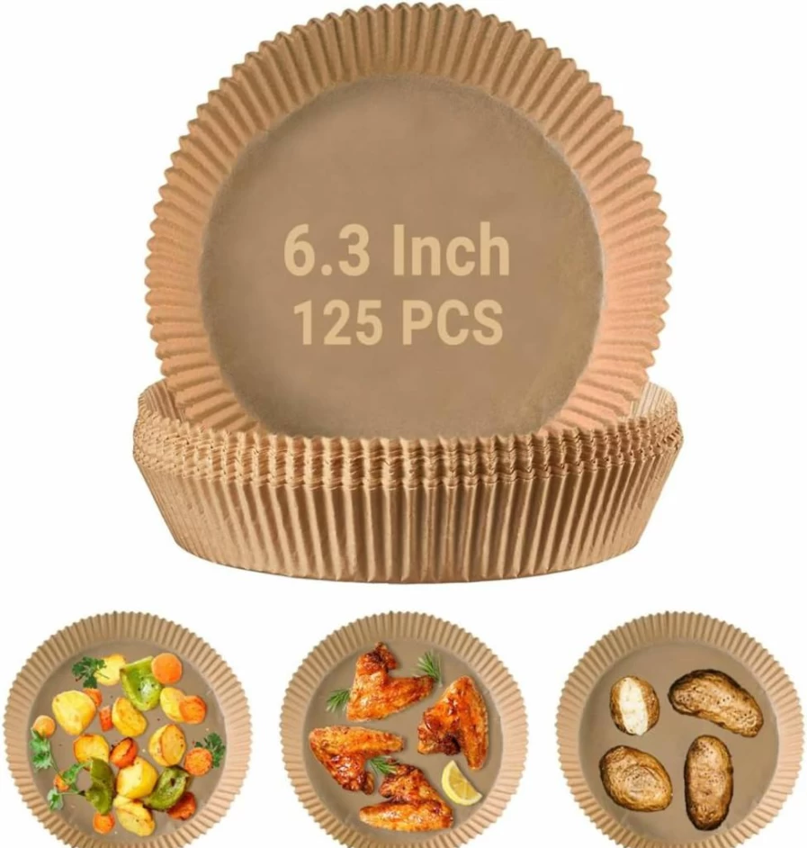 GUSTO 7.9 Inch Round Air Fryer Liners - 125 Count Disposable Non-Stick Parchment Paper, Oil & Water Resistant, Fits 5-8 Qt Air Fryers & Ovens, Easy Cleanup, Comfy Package Formerly