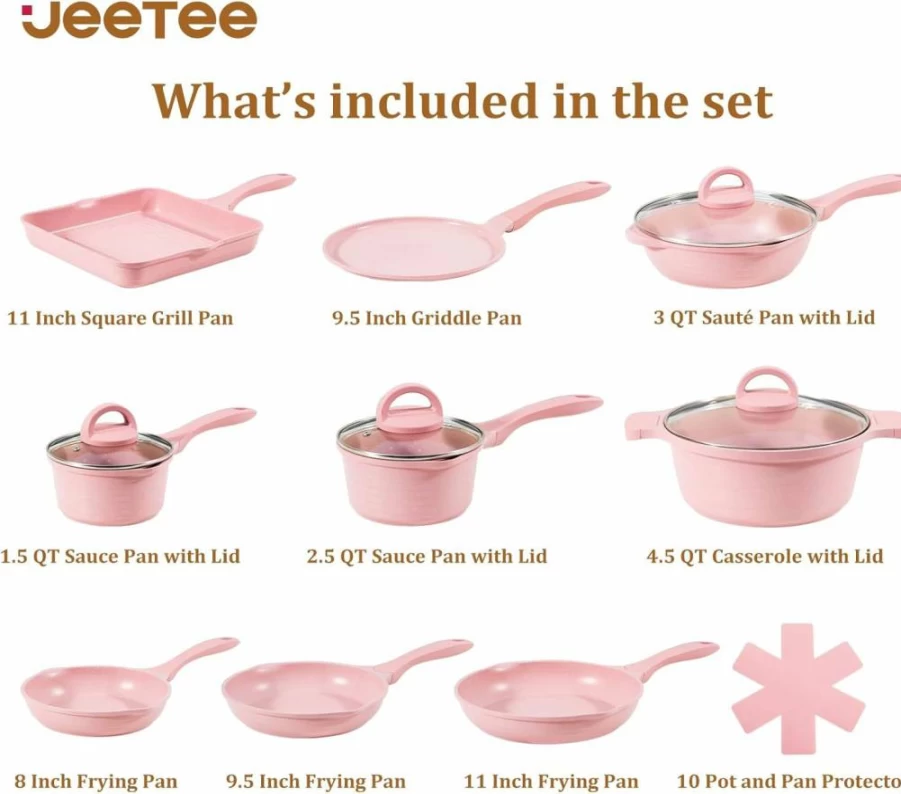 JEETEE Nonstick Cookware Set 23-Piece, Granite Stone Induction Kitchen Pots and Pans, PFOA Free - Includes Frying Pans, Saucepans, Saute Pan, Griddle & Crepe Pan
