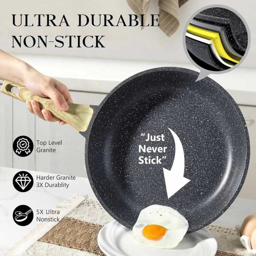 JEETEE Nonstick Cookware Set 23-Piece, Granite Stone Induction Kitchen Pots and Pans, PFOA Free - Includes Frying Pans, Saucepans, Saute Pan, Griddle & Crepe Pan