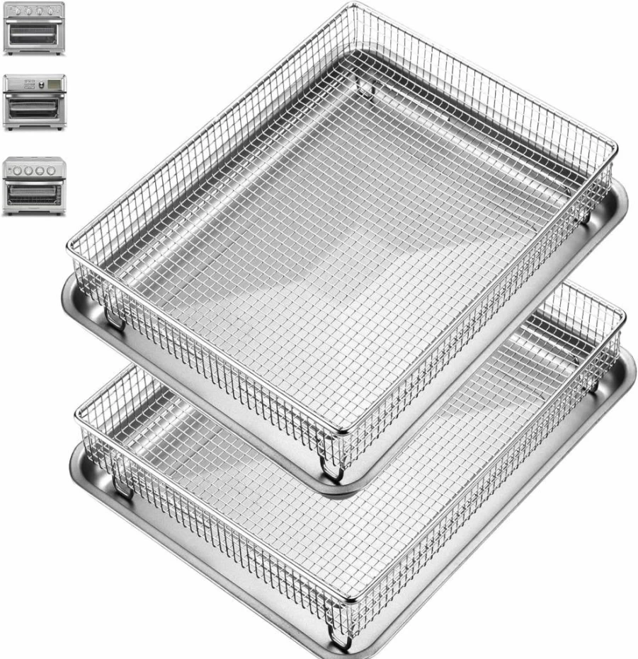 2-Pack DONGULI Air Fryer Basket and Baking Tray Set for Cuisinart TOA-60 TOA-65 TOA-70, 12.3" x 11" Nonstick Stainless Steel Accessories for Grilling, Oven, BBQ & Family Cooking