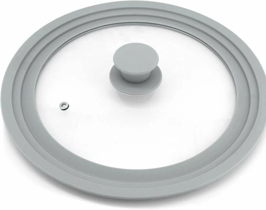 TOPULORS 8-9.5 Inch Universal Glass Cookware Lid with Silicone Rim - Dishwasher Safe Replacement Cover for Pots, Pans & Skillets - Grey Tempered Glass Lid