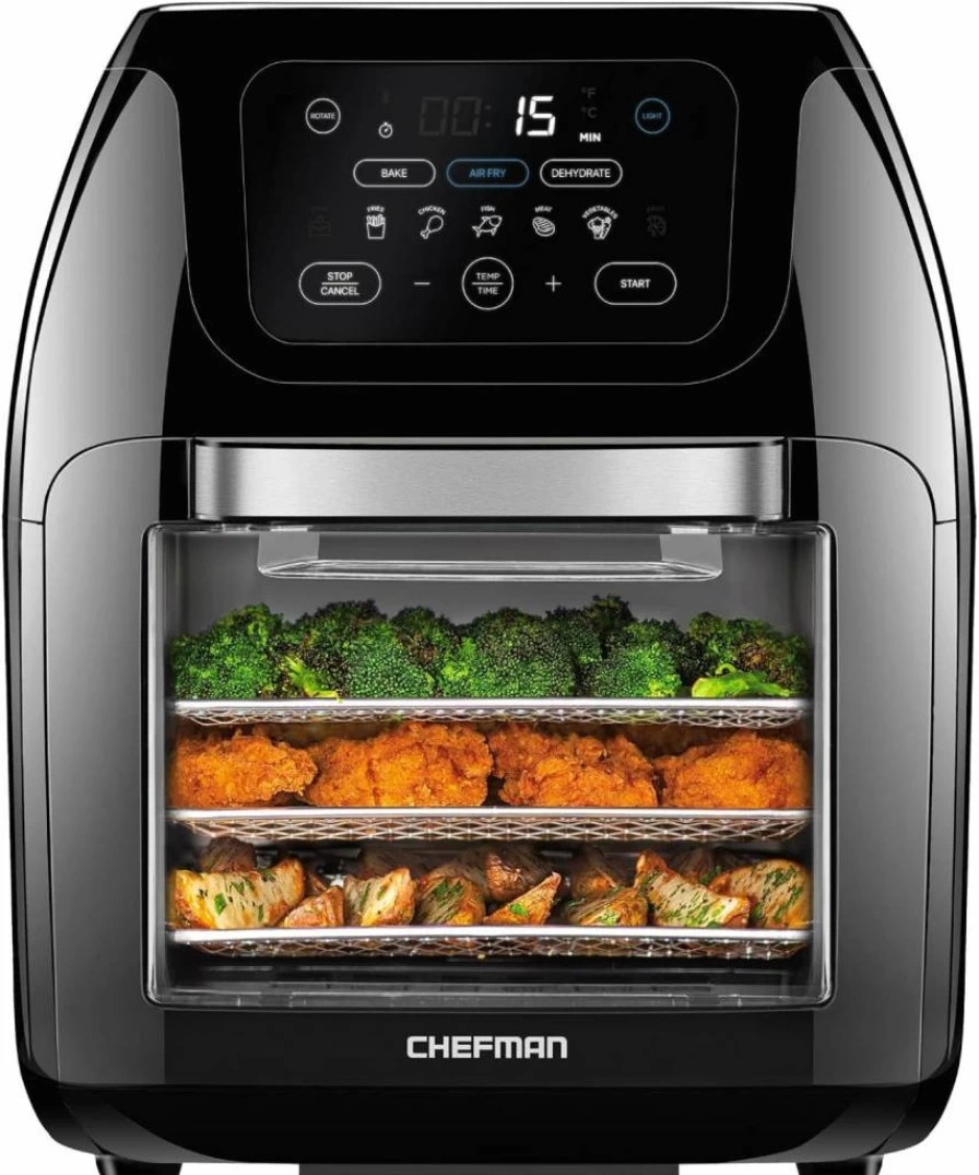 Chefman 6-In-1 12-Quart Air Fryer Oven with Digital Touchscreen, 12 Presets & Dishwasher-Safe Parts – Large Family Countertop Convection Oven